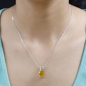 Yellow Sapphire (FF) and Multi Gemstone Pendant Necklace 20 Inches in Platinum Over Sterling Silver 12.20 ctw