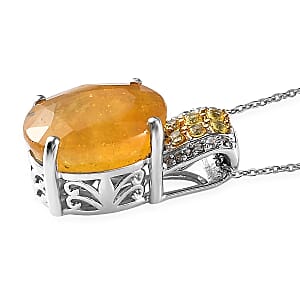 Yellow Sapphire (FF) and Multi Gemstone Pendant Necklace 20 Inches in Platinum Over Sterling Silver 12.20 ctw