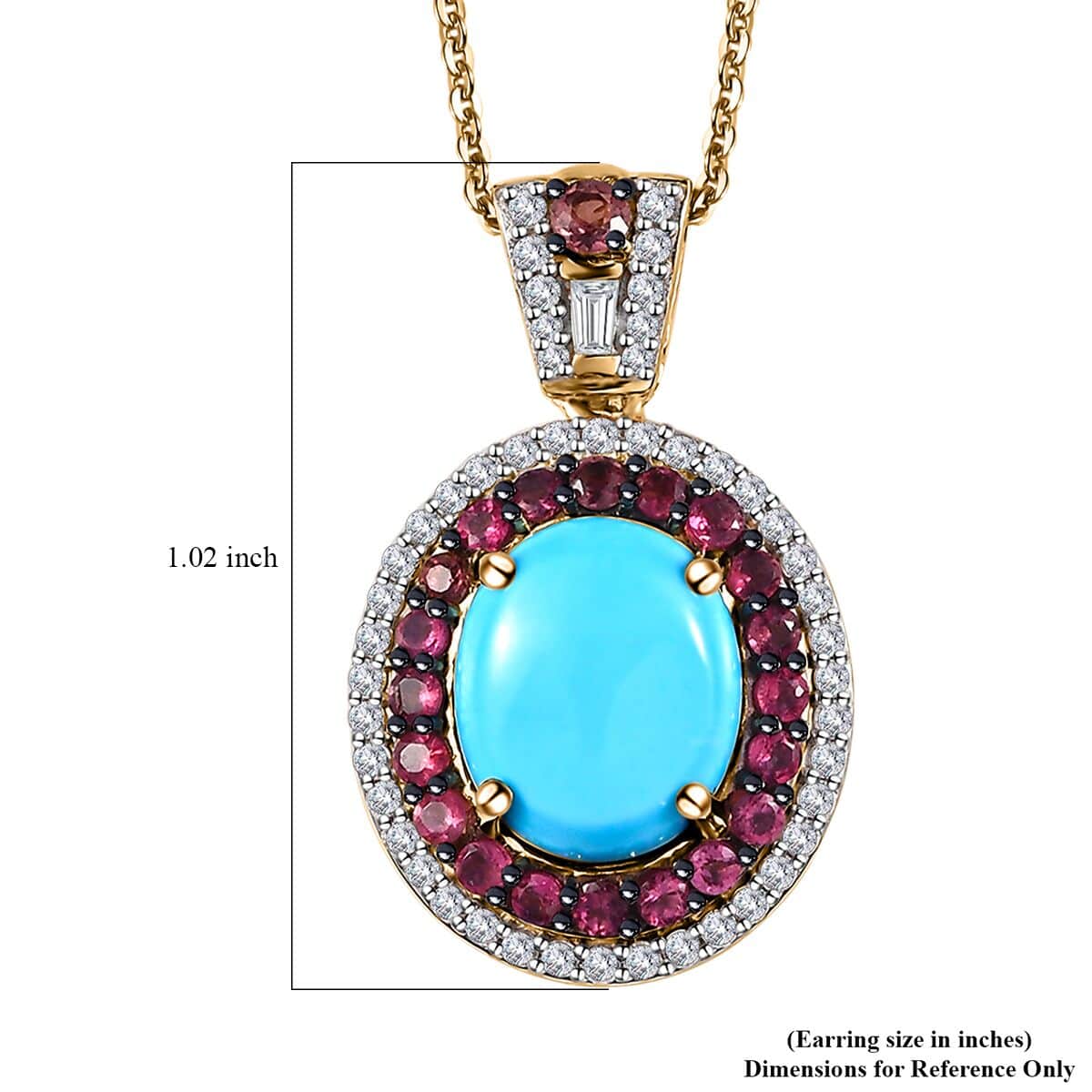 Premium Sleeping Beauty Turquoise and Multi Gemstone 4.40 ctw Double Halo Pendant Necklace in Vermeil Yellow Gold Over Sterling Silver 20 Inches image number 6