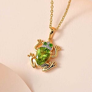 Peridot and Multi Gemstone Pendant 2.14 ctw Necklace in Vermeil YG Over Sterling Silver 18 Inches