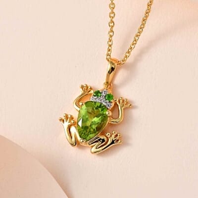 Peridot and Multi Gemstone Pendant 2.14 ctw Necklace in Vermeil YG Over Sterling Silver 18 Inches