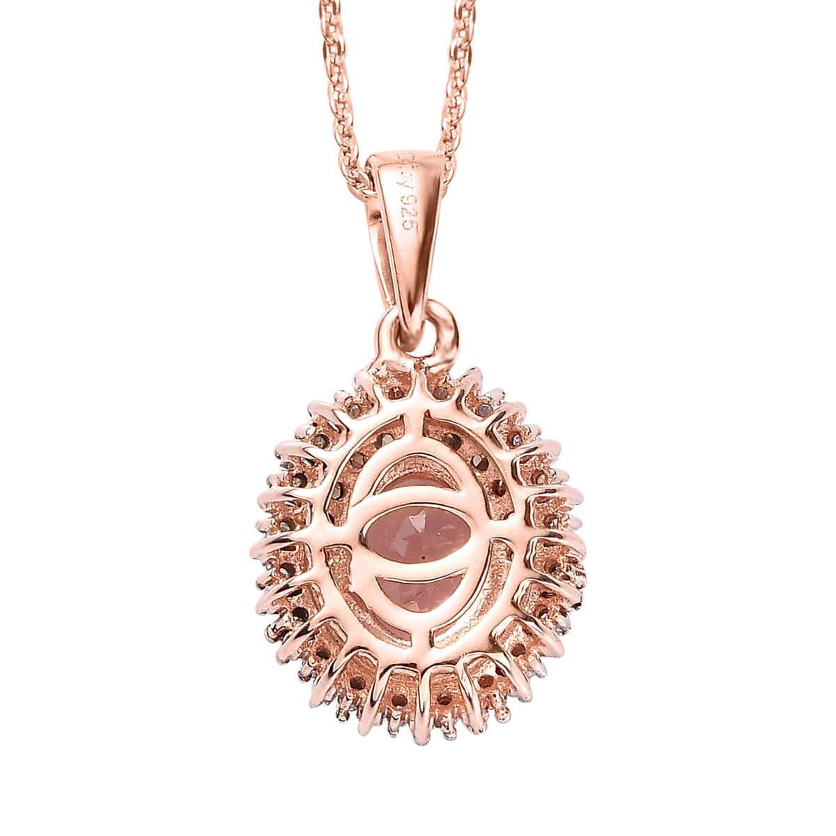 Premium Blush Tourmaline, Natural Champagne and White Diamond Floral Pendant Necklace 20 Inches in Vermeil Rose Gold Over Sterling Silver 1.50 ctw image number 4