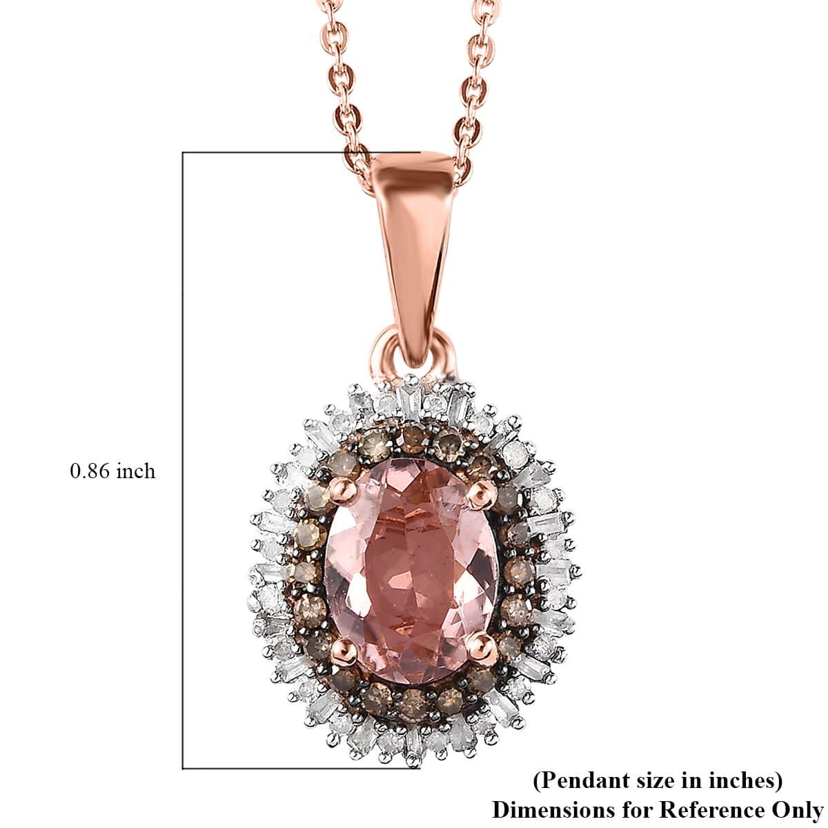 Premium Blush Tourmaline, Natural Champagne and White Diamond Floral Pendant Necklace 20 Inches in Vermeil Rose Gold Over Sterling Silver 1.50 ctw image number 6