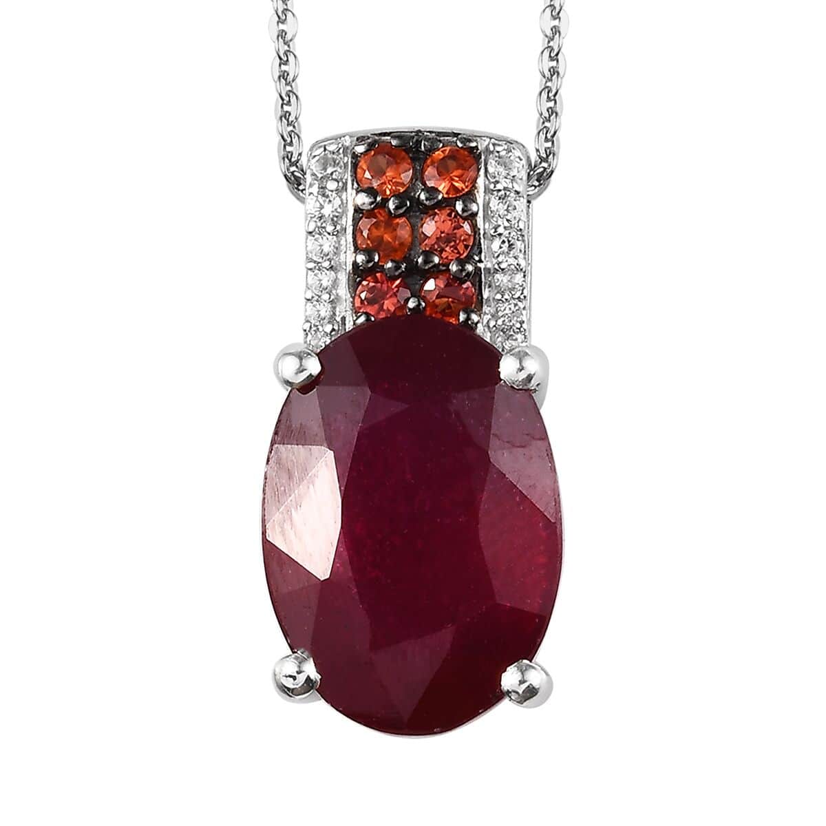 Niassa Ruby (FF) and Multi Gemstone Pendant Necklace 20 Inches in Platinum Over Sterling Silver 9.75 ctw image number 0