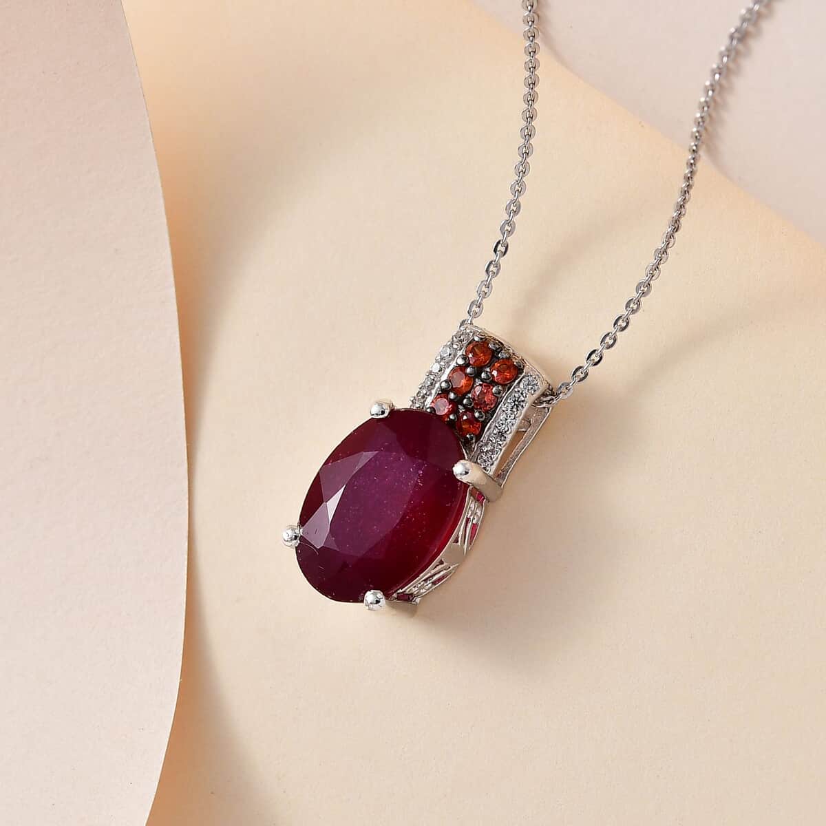 Niassa Ruby (FF) and Multi Gemstone Pendant Necklace 20 Inches in Platinum Over Sterling Silver 9.75 ctw image number 1