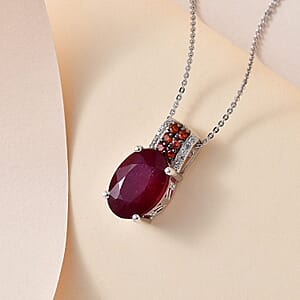 Niassa Ruby (FF) and Multi Gemstone Pendant Necklace 20 Inches in Platinum Over Sterling Silver 9.75 ctw