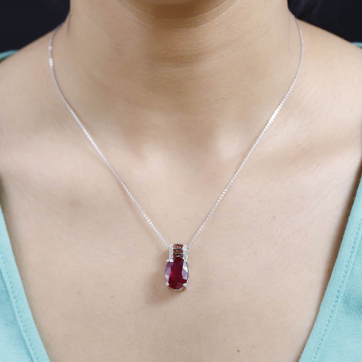 Niassa Ruby (FF) and Multi Gemstone Pendant Necklace 20 Inches in Platinum Over Sterling Silver 9.75 ctw image number 2