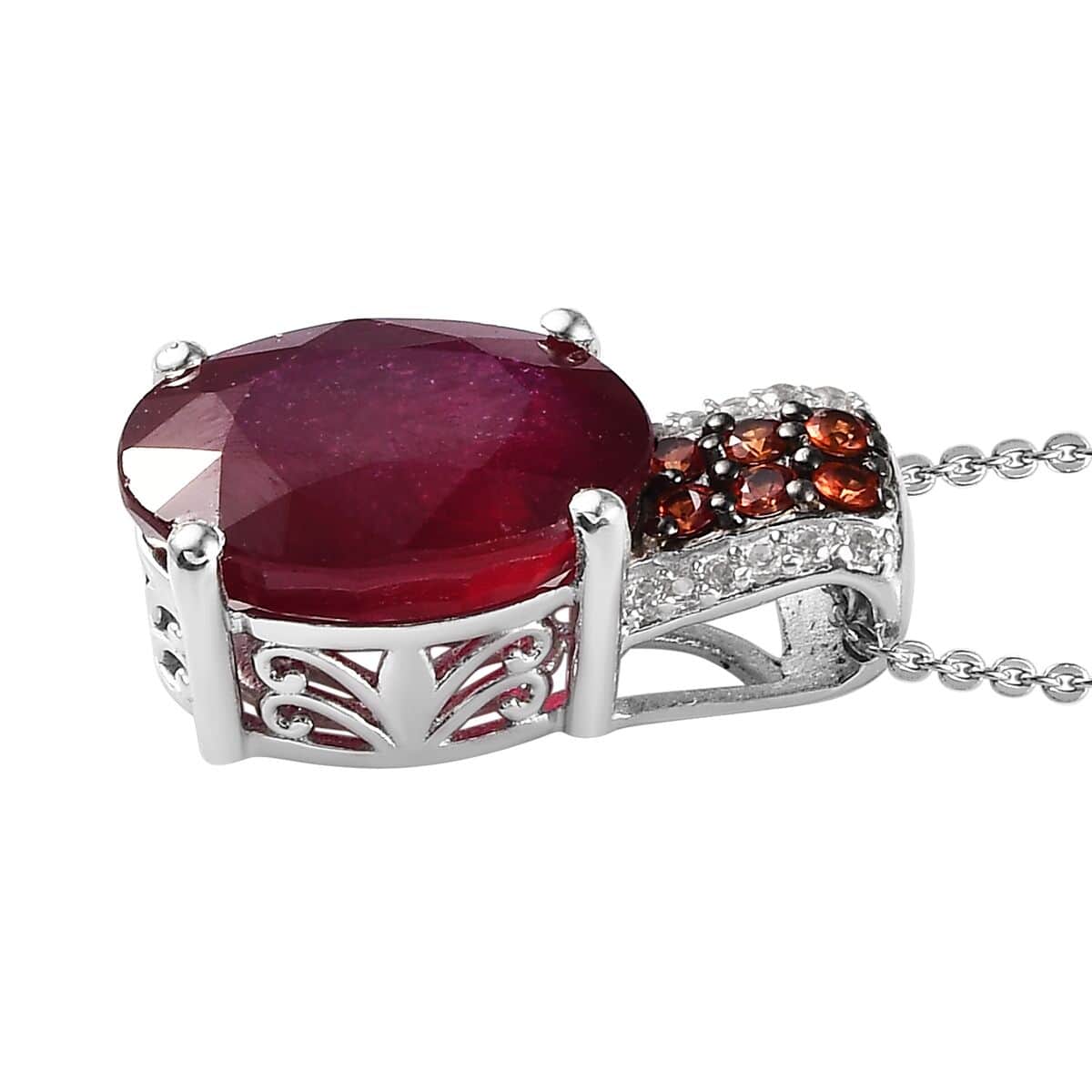 Niassa Ruby (FF) and Multi Gemstone Pendant Necklace 20 Inches in Platinum Over Sterling Silver 9.75 ctw image number 3