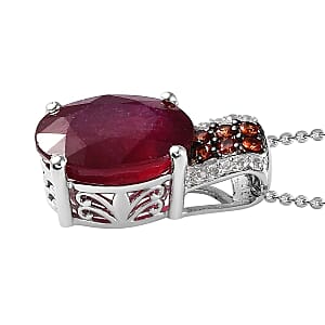 Niassa Ruby (FF) and Multi Gemstone Pendant Necklace 20 Inches in Platinum Over Sterling Silver 9.75 ctw