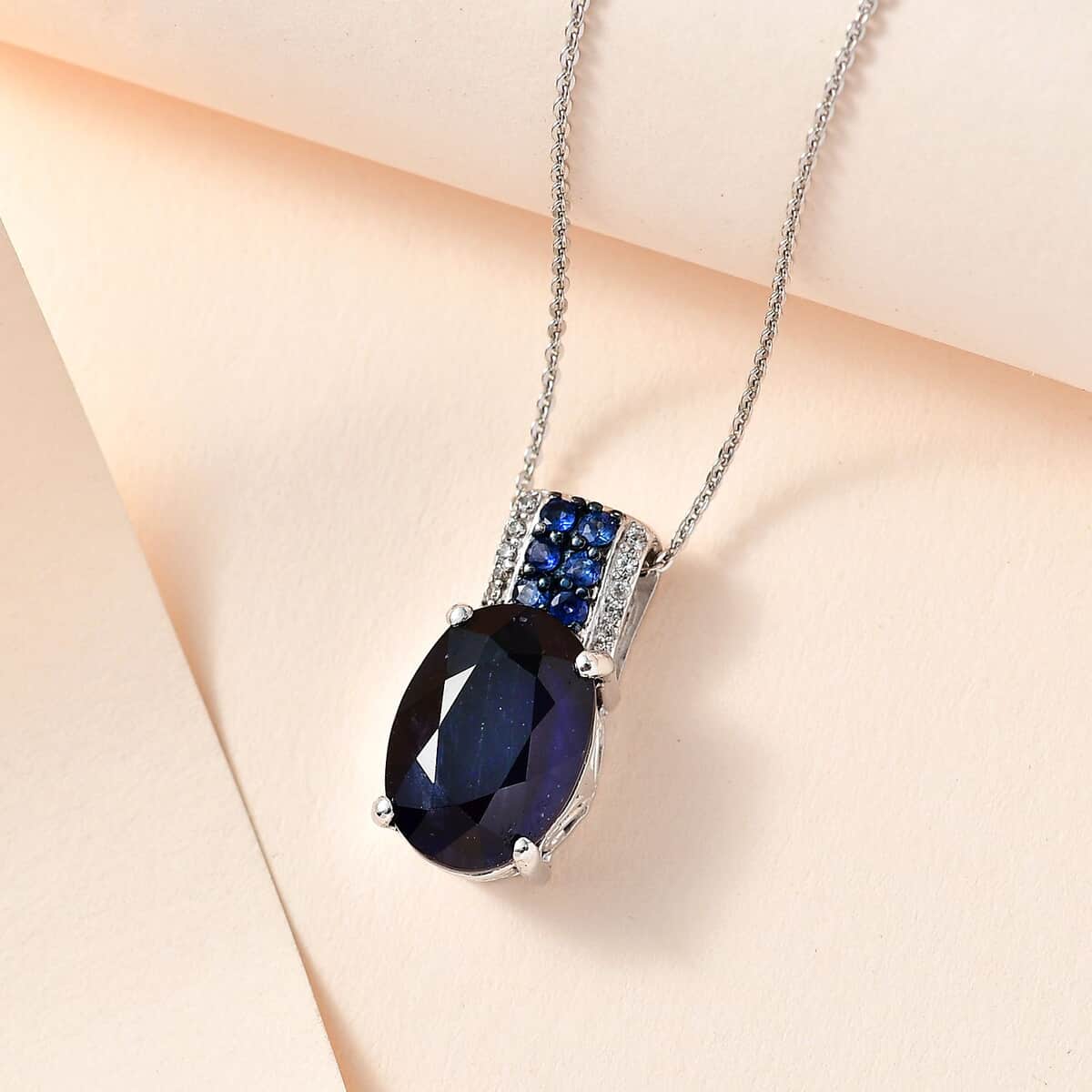 Masoala Sapphire (D) and Multi Gemstone Pendant Necklace 20 Inches in Platinum Over Sterling Silver 10.75 ctw image number 1