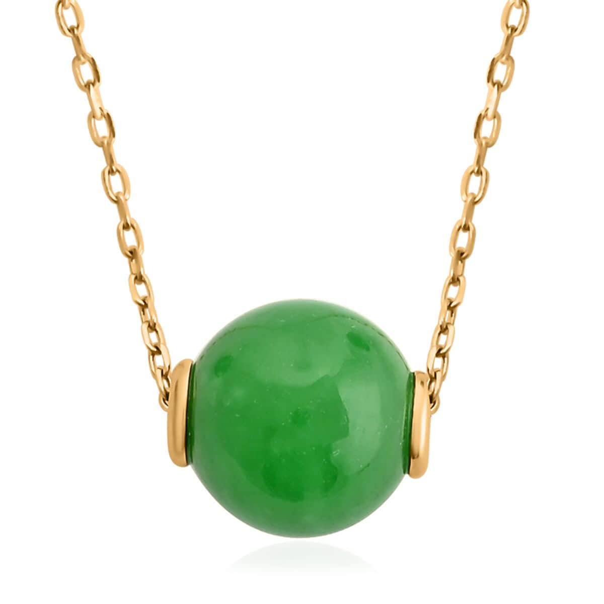 NY Closeout 14K Yellow Gold Green Jade Necklace 16-18 Inches and Earrings 6 Grams 12.00 ctw image number 2