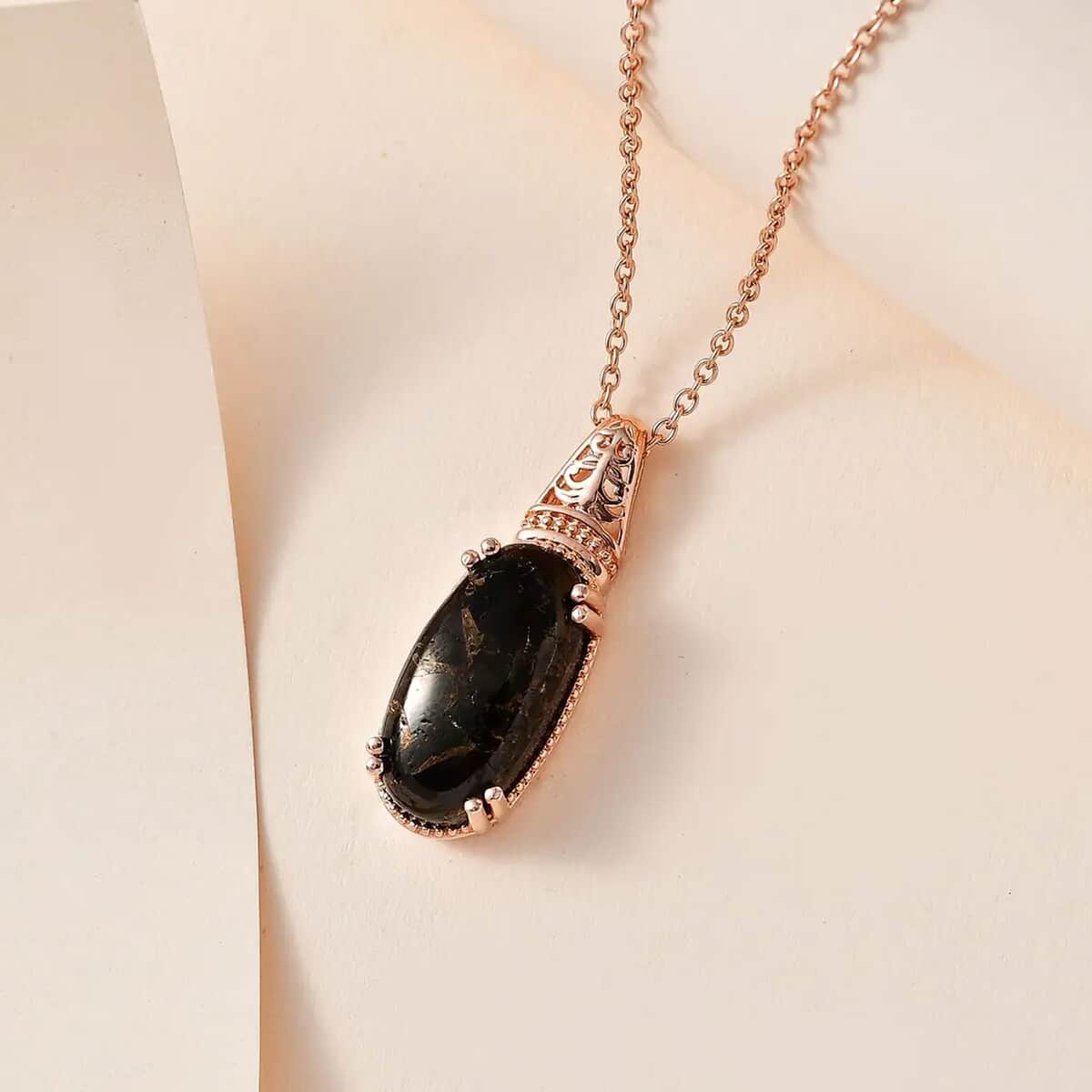 Matrix Silver Shungite Pendant in 14K Rose Gold Over Copper with Magnet and Stainless Steel Necklace 20 Inches 8.40 ctw image number 1