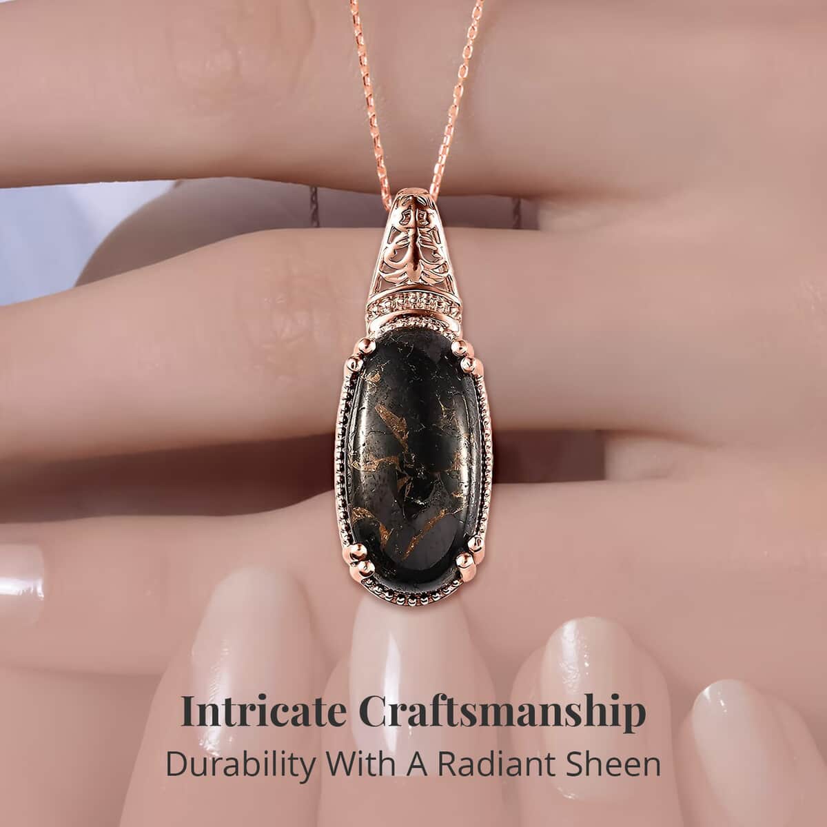 Matrix Silver Shungite Pendant in 14K Rose Gold Over Copper with Magnet and Stainless Steel Necklace 20 Inches 8.40 ctw image number 3