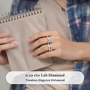 Diamond 0.50 ctw Set of 3 Ring in Vermeil Yellow Gold and Platinum Over Sterling Silver (Size 7.0)