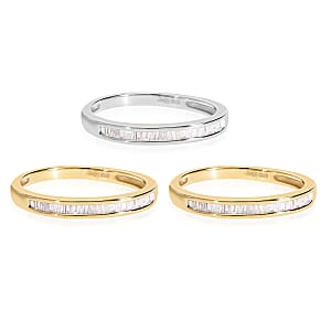 Diamond Set of 3 Ring in Vermeil Yellow Gold and Platinum Over Sterling Silver (Size 8.0) 0.50 ctw