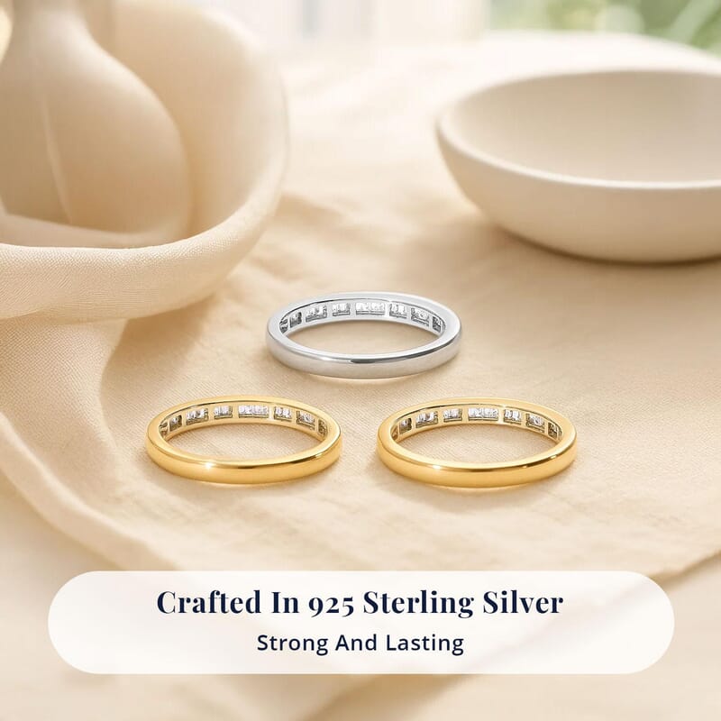 Diamond Set of 3 Ring in Vermeil Yellow Gold and Platinum Over Sterling Silver (Size 8.0) 0.50 ctw