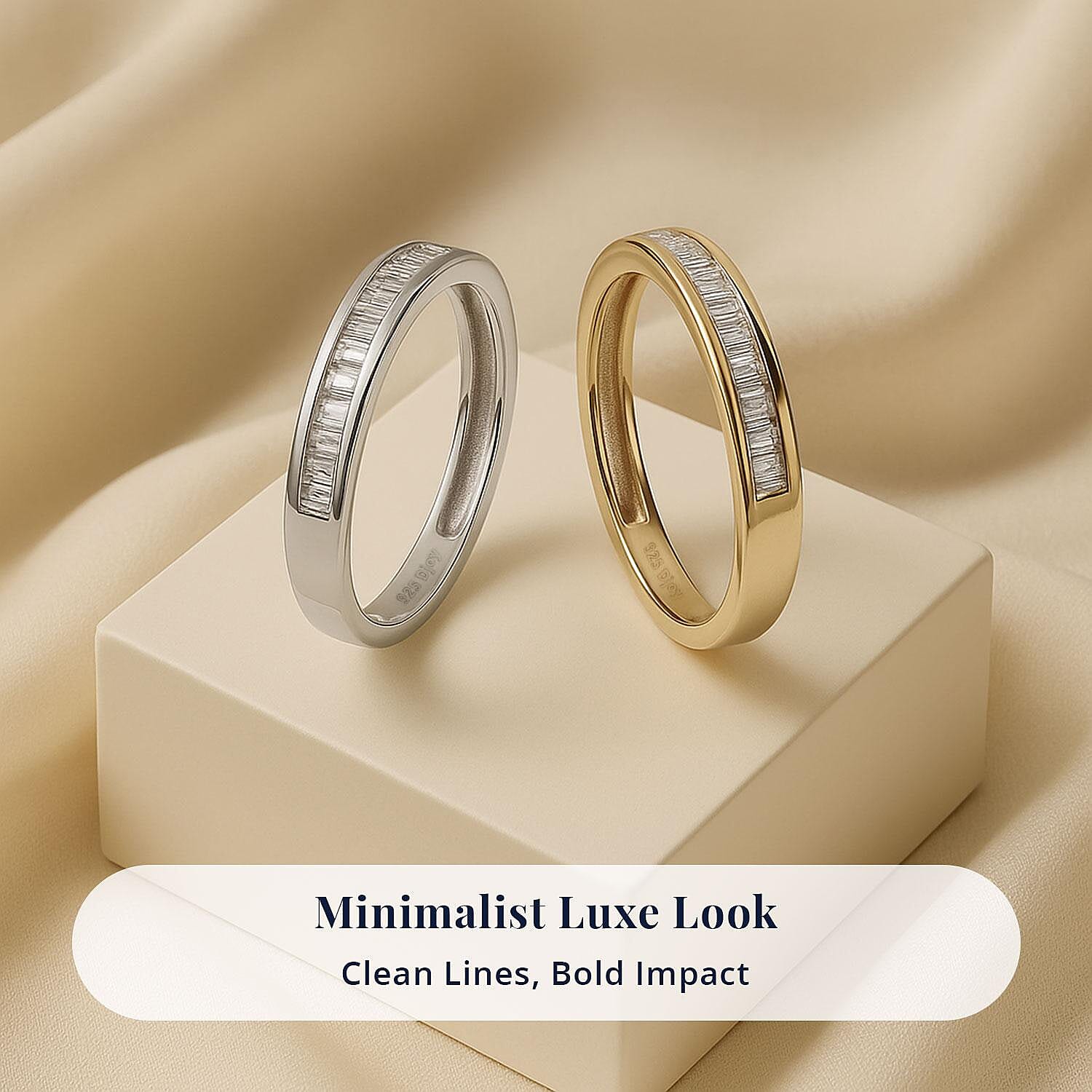 Diamond Set of 3 Ring in Vermeil Yellow Gold and Platinum Over Sterling Silver (Size 8.0) 0.50 ctw