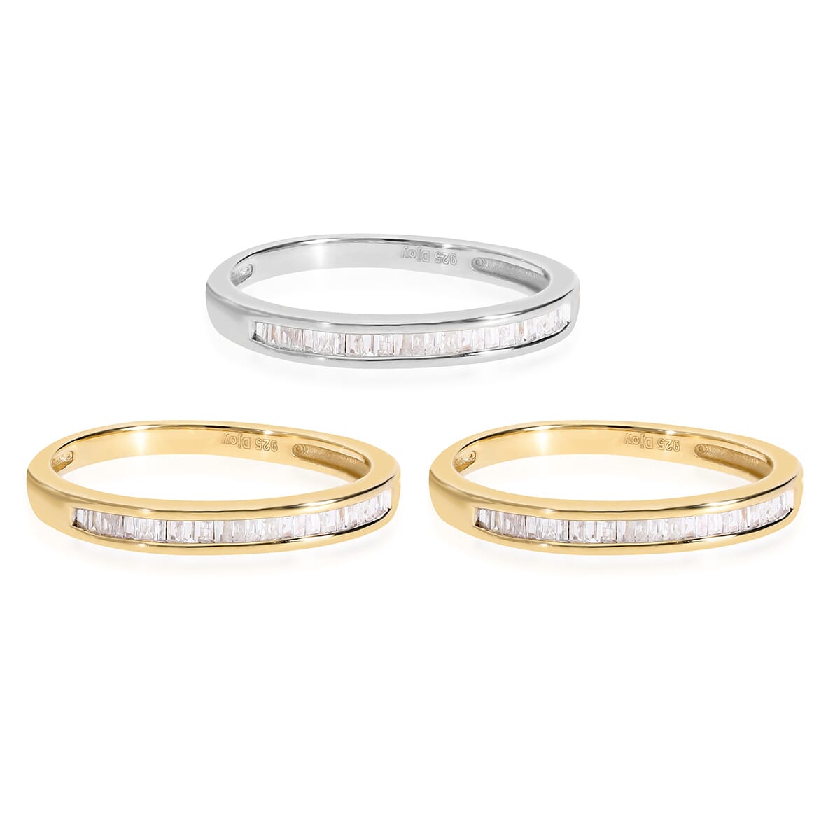 Diamond Set of 3 Ring in Vermeil Yellow Gold and Platinum Over Sterling Silver (Size 9.0) 0.50 ctw image number 0