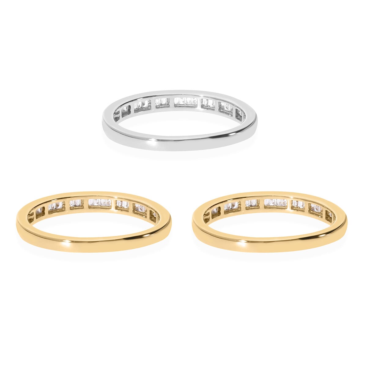 Diamond Set of 3 Ring in Vermeil Yellow Gold and Platinum Over Sterling Silver (Size 9.0) 0.50 ctw image number 1