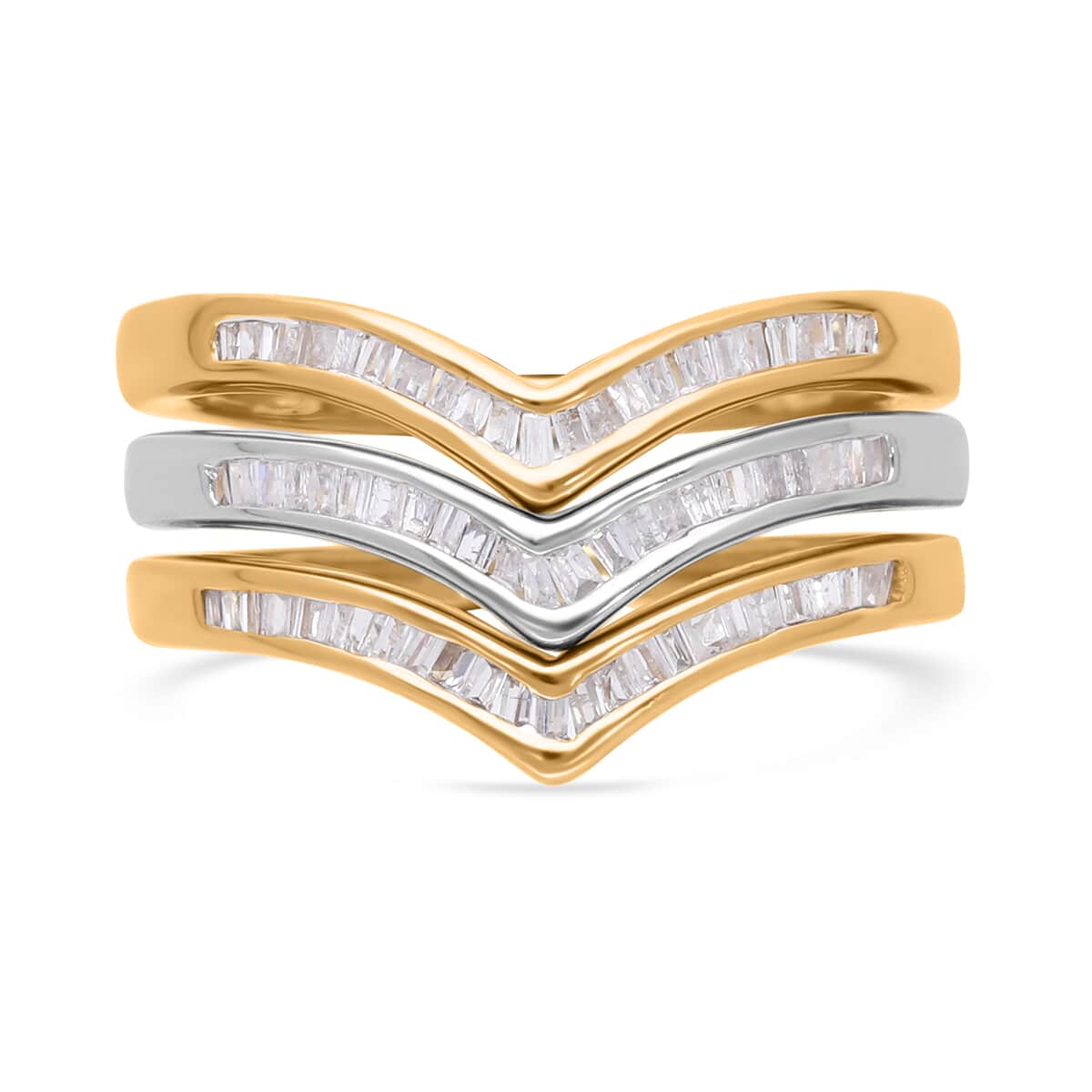 Set of 3 Diamond Wishbone Stackable Ring in Vermeil YG and Platinum Over Sterling Silver (Size 6.0) 0.50 ctw image number 0
