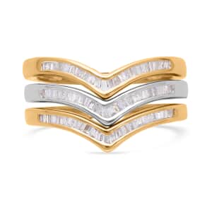 Set of 3 Diamond Wishbone Stackable Ring in Vermeil YG and Platinum Over Sterling Silver (Size 6.0) 0.50 ctw