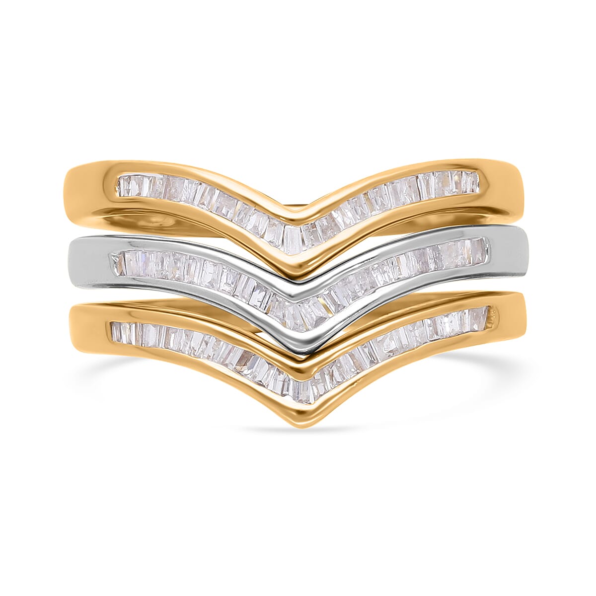 Set of 3 Diamond 0.50 ctw Wishbone Stackable Ring in Vermeil YG and Platinum Over Sterling Silver (Size 10.0) image number 0