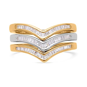 Set of 3 Diamond 0.50 ctw Wishbone Stackable Ring in Vermeil YG and Platinum Over Sterling Silver (Size 10.0)