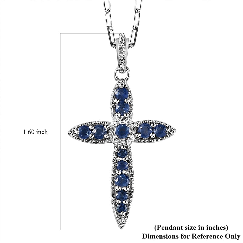 Premium Blue Ceylon Sapphire and White Zircon 0.40 ctw Pendant Necklace in Rhodium Over Sterling Silver 20 Inches