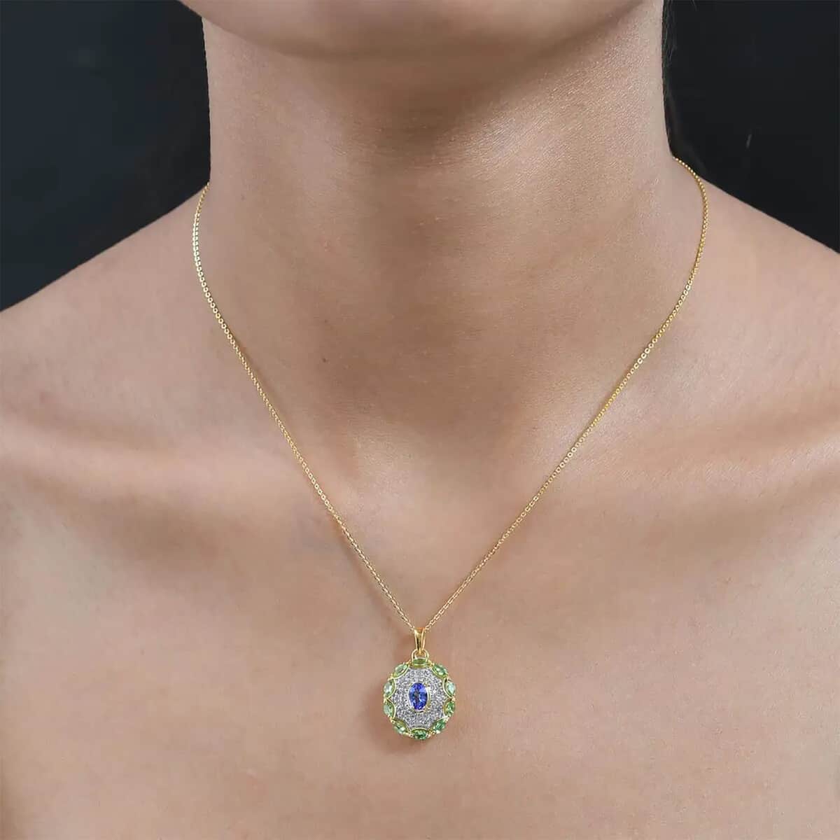 AAA Tanzanite and Multi Gemstone Pendant Necklace 20 Inches in Vermeil Yellow Gold Over Sterling Silver 1.85 ctw image number 7