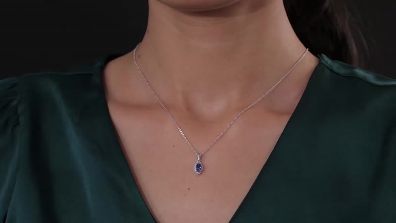 AAA Tanzanite and Diamond Halo Pendant Necklace 20 Inches in Platinum Over Sterling Silver 0.60 ctw