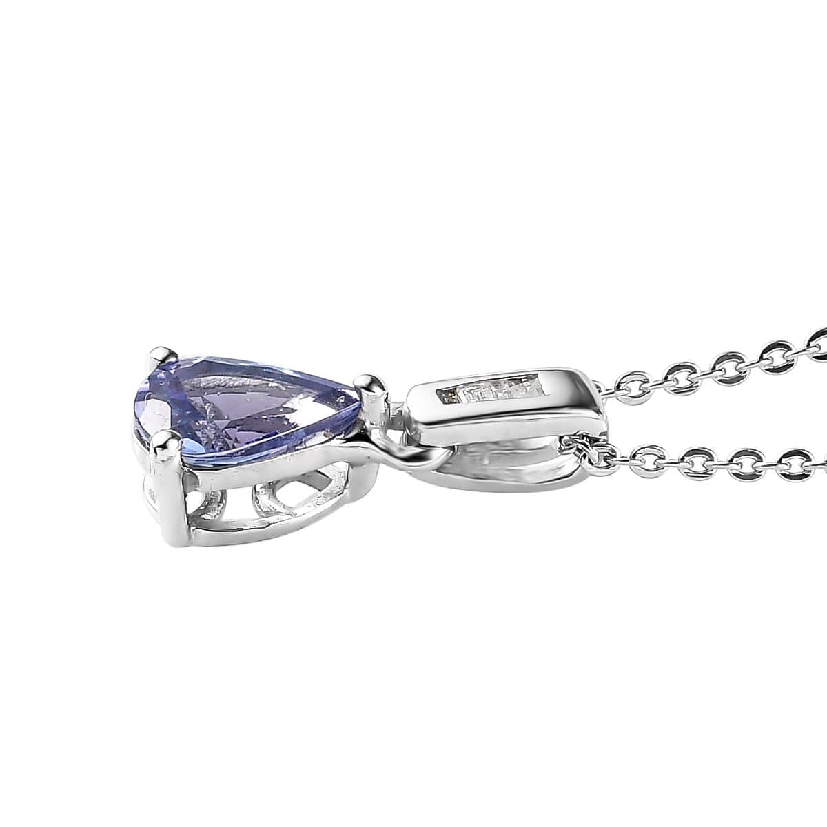 AAA Tanzanite and Diamond Drop Pendant Necklace 20 Inches in Platinum Over Sterling Silver 0.75 ctw image number 3