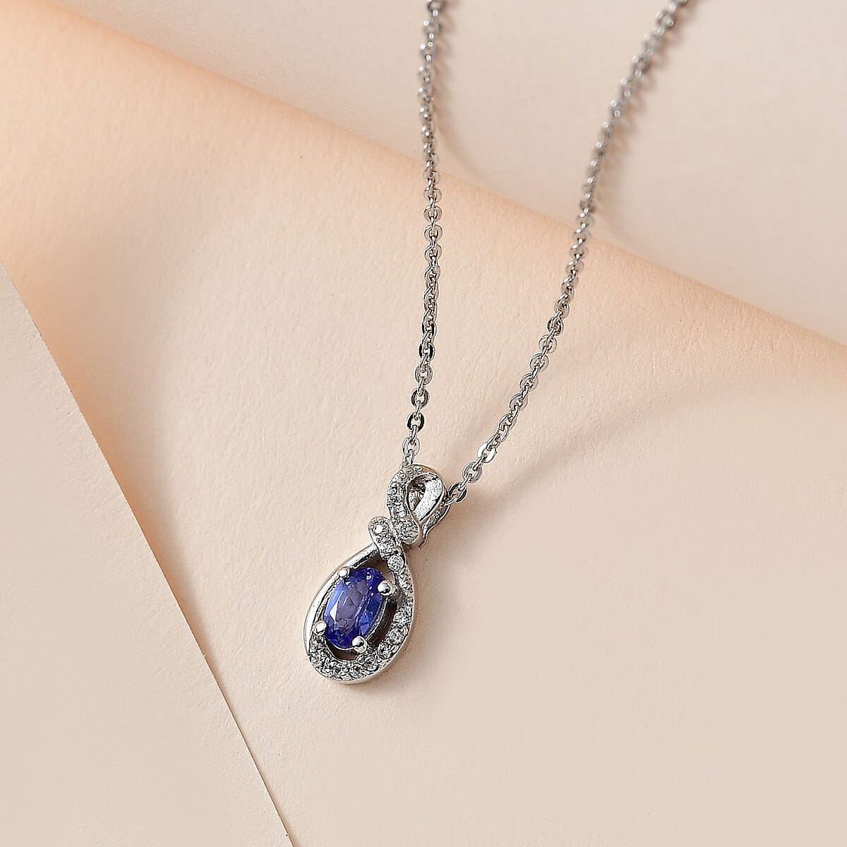 AAA Tanzanite and White Zircon Pendant Necklace 20 Inches in Platinum Over Sterling Silver 0.35 ctw image number 1