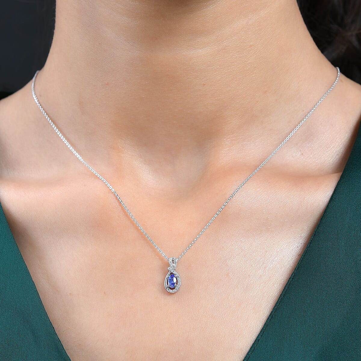 AAA Tanzanite and White Zircon Pendant Necklace 20 Inches in Platinum Over Sterling Silver 0.35 ctw image number 2