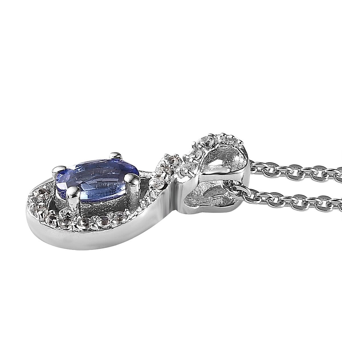 AAA Tanzanite and White Zircon Pendant Necklace 20 Inches in Platinum Over Sterling Silver 0.35 ctw image number 3