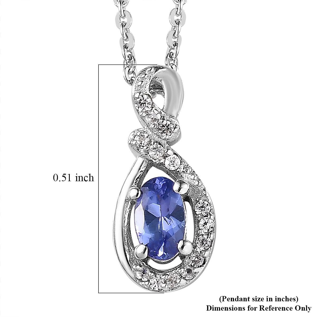 AAA Tanzanite and White Zircon Pendant Necklace 20 Inches in Platinum Over Sterling Silver 0.35 ctw image number 6