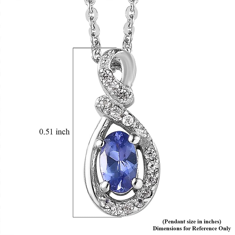 AAA Tanzanite and White Zircon Pendant Necklace 20 Inches in Platinum Over Sterling Silver 0.35 ctw