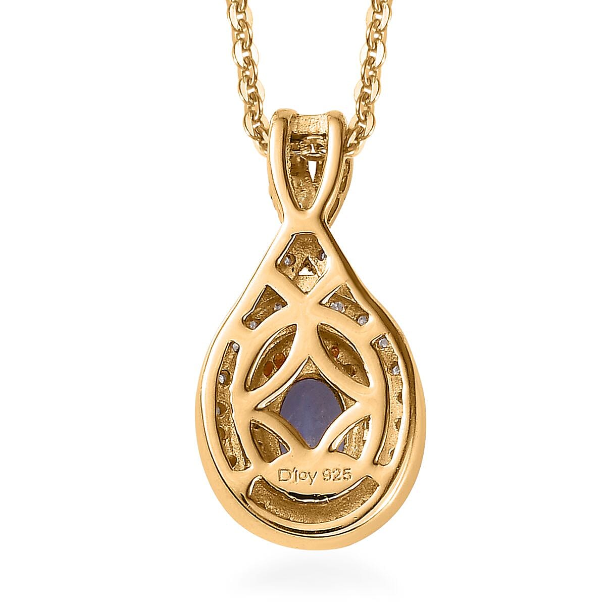 AAA Tanzanite, Yellow and White Diamond Double Halo Pendant Necklace 20 Inches in Vermeil Yellow Gold Over Sterling Silver 0.65 ctw