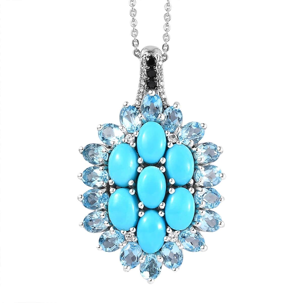 Sleeping Beauty Turquoise and Multi Gemstone Floral Pendant Necklace 20 Inches in Platinum Over Sterling Silver 6.70 ctw image number 0