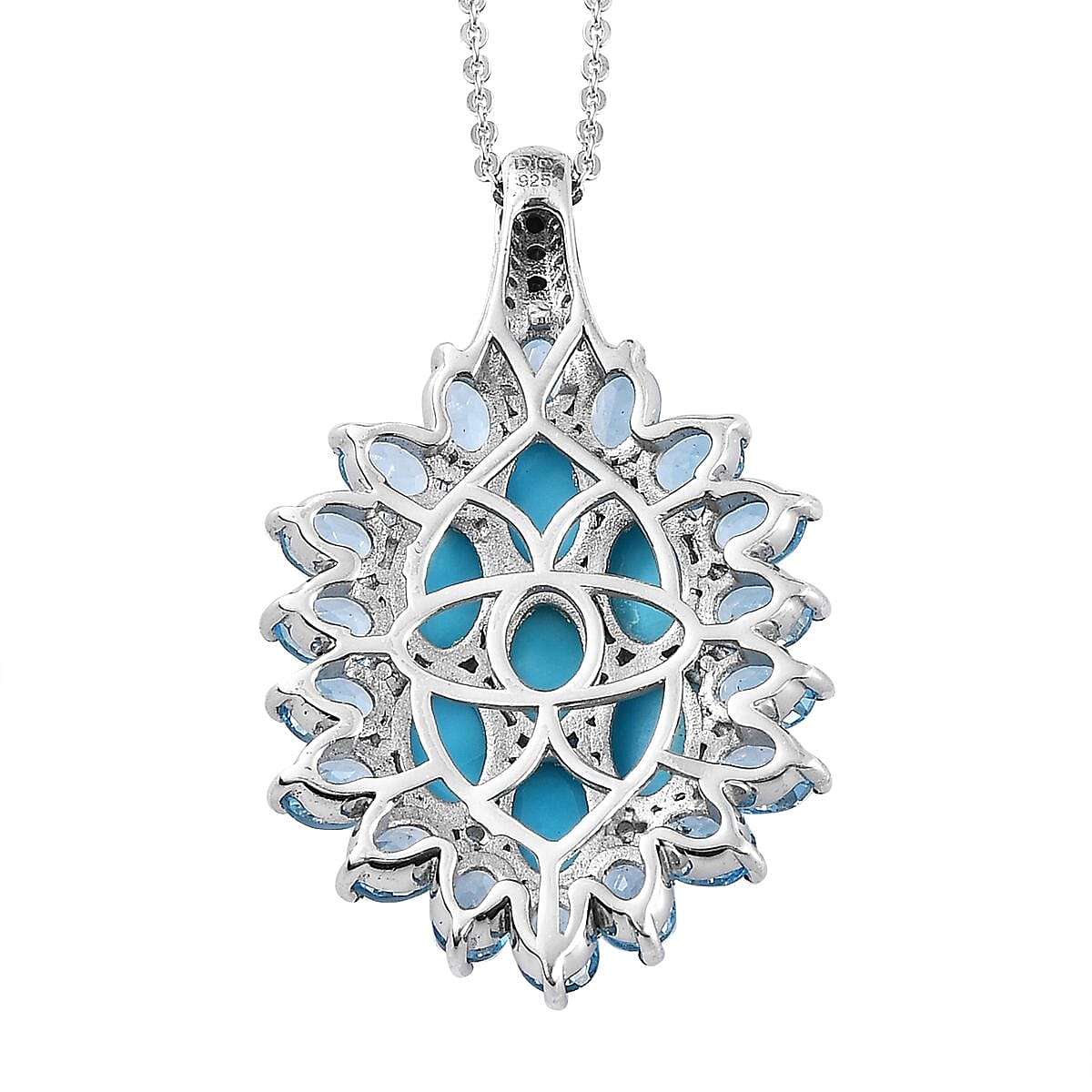 Sleeping Beauty Turquoise and Multi Gemstone Floral Pendant Necklace 20 Inches in Platinum Over Sterling Silver 6.70 ctw