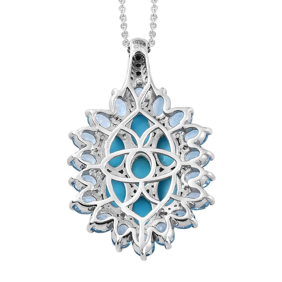 Sleeping Beauty Turquoise and Multi Gemstone Floral Pendant Necklace 20 Inches in Platinum Over Sterling Silver 6.70 ctw image number 4