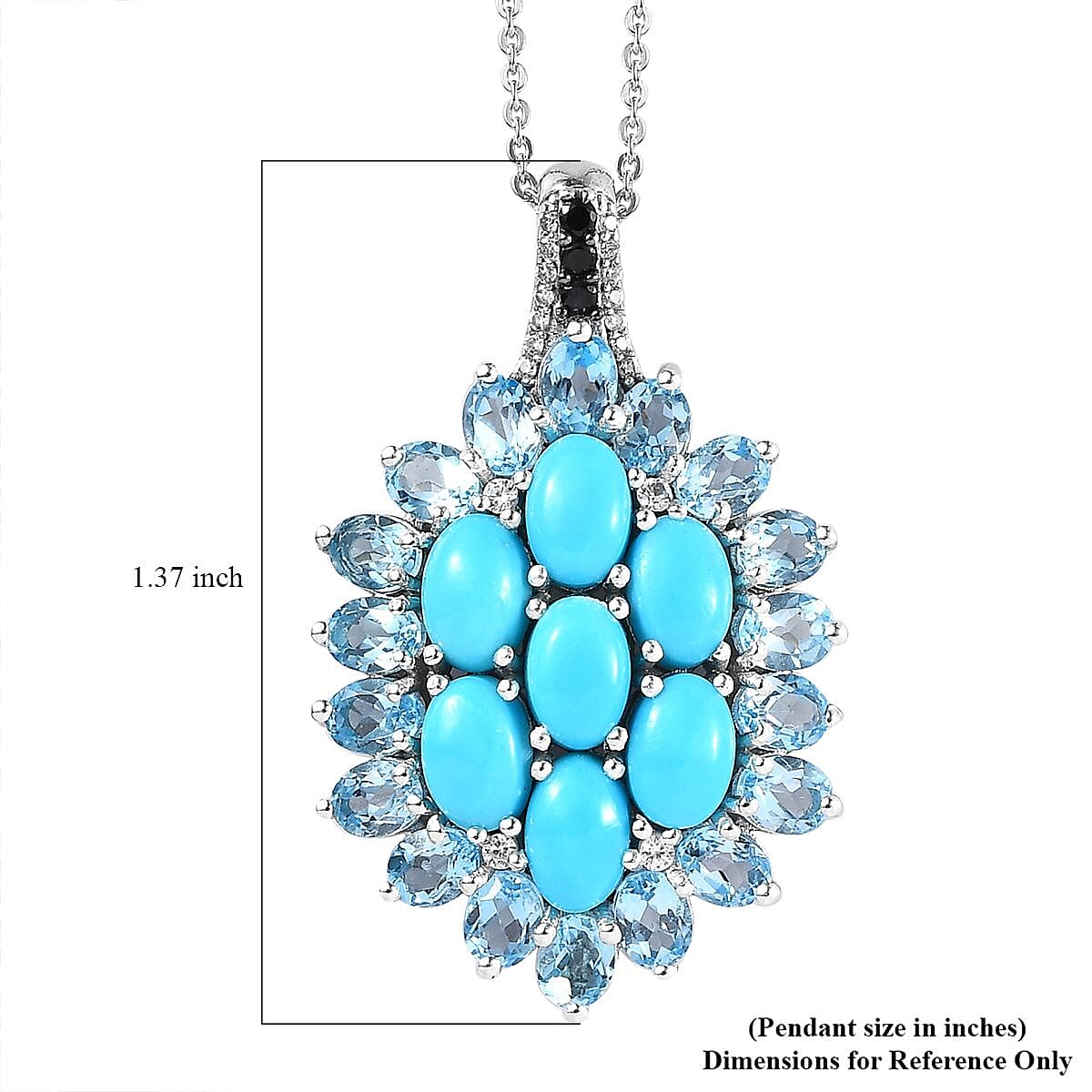 Sleeping Beauty Turquoise and Multi Gemstone Floral Pendant Necklace 20 Inches in Platinum Over Sterling Silver 6.70 ctw