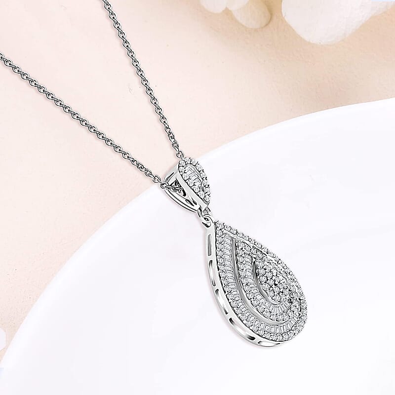 Diamond 1.00 ctw Pendant Necklace in Platinum Over Sterling Silver 18 Inches