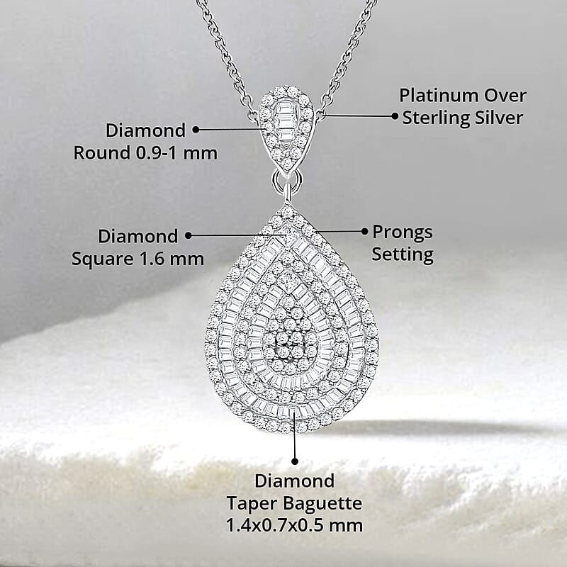 Diamond 1.00 ctw Pendant Necklace in Platinum Over Sterling Silver 18 Inches