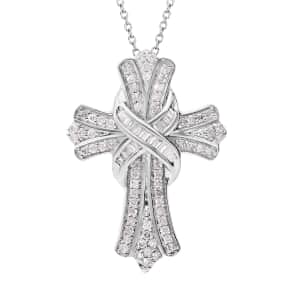 Diamond 0.50 ctw Cross Pendant Necklace in Platinum Over Sterling Silver 18-20 Inches