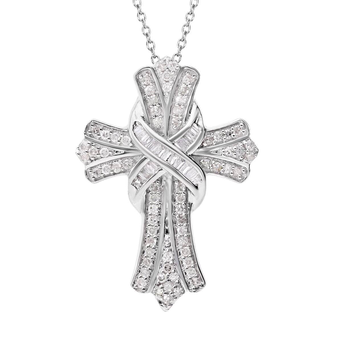 Diamond Cross Pendant Necklace 18-20 Inches in Platinum Over Sterling Silver 0.50 ctw image number 0
