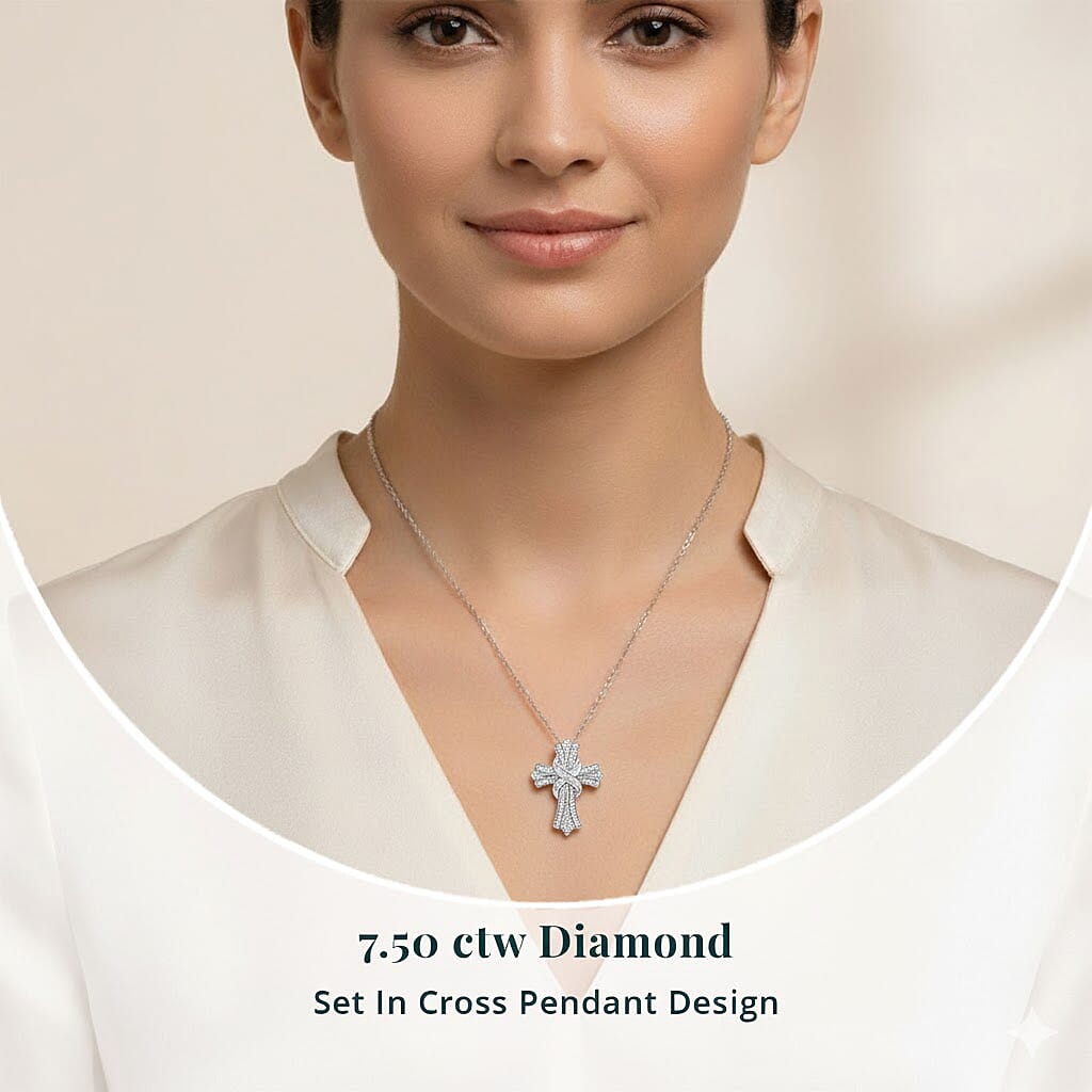 Diamond 0.50 ctw Cross Pendant Necklace in Platinum Over Sterling Silver 18-20 Inches