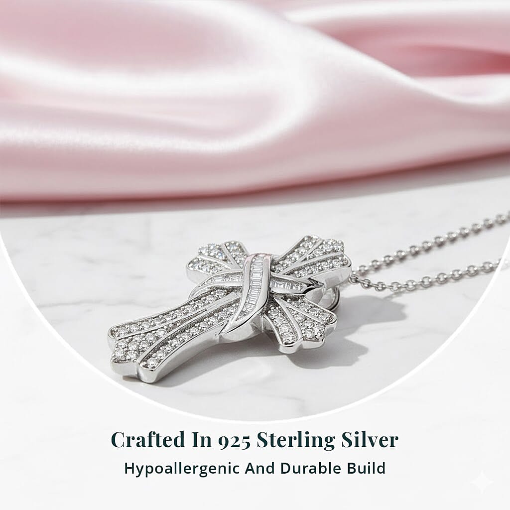 Diamond 0.50 ctw Cross Pendant Necklace in Platinum Over Sterling Silver 18-20 Inches
