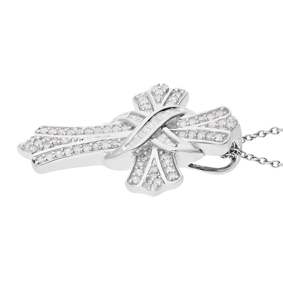 Diamond Cross Pendant Necklace 18-20 Inches in Platinum Over Sterling Silver 0.50 ctw image number 3