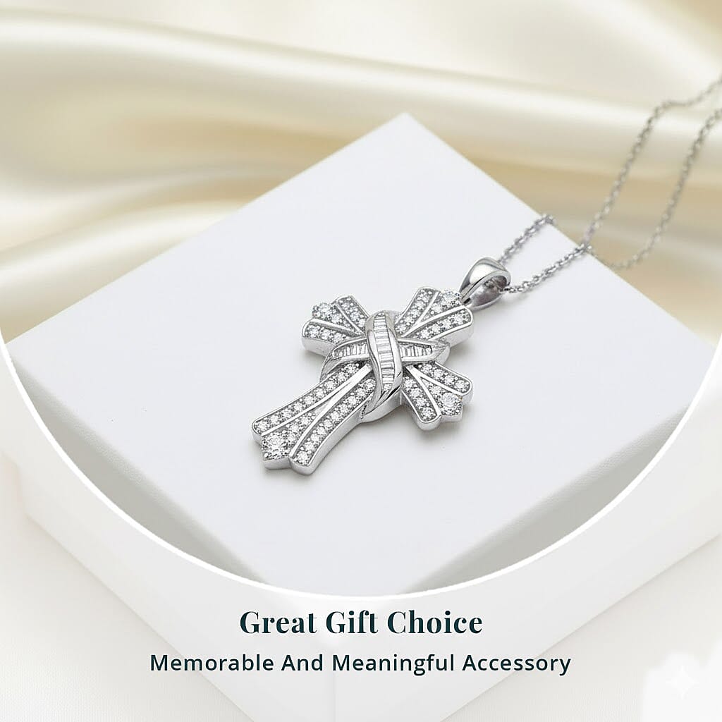 Diamond 0.50 ctw Cross Pendant Necklace in Platinum Over Sterling Silver 18-20 Inches