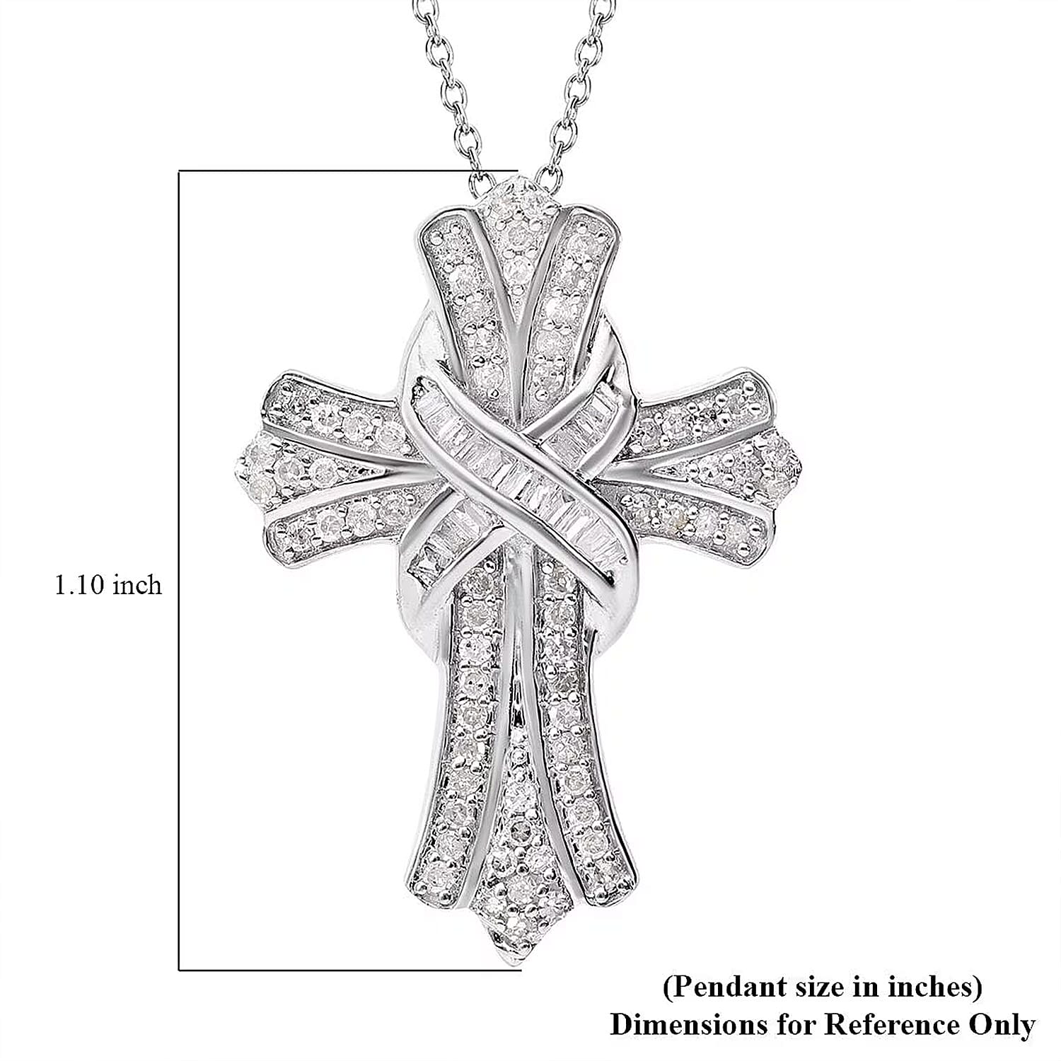 Diamond 0.50 ctw Cross Pendant Necklace in Platinum Over Sterling Silver 18-20 Inches